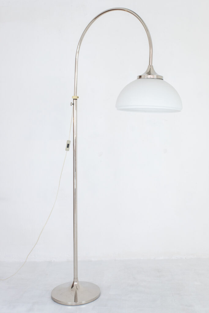 Beautiful Chrome Floor Lamp with Milkglass Shade, 70's