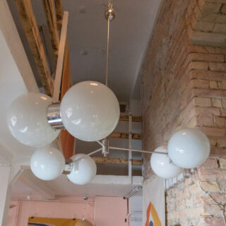 Giant Bauhaus Chandelier with 6 Large Glass Shades