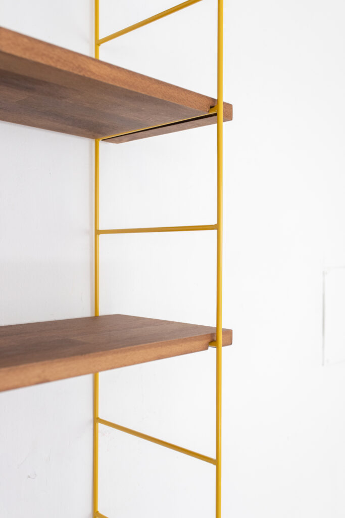 Mustard Shelfing Unit with 4 Walnut Shelves