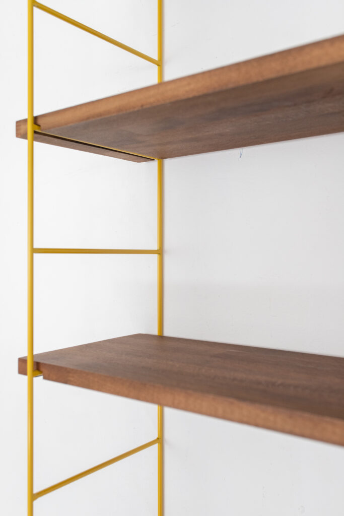 Mustard Shelfing Unit with 4 Walnut Shelves