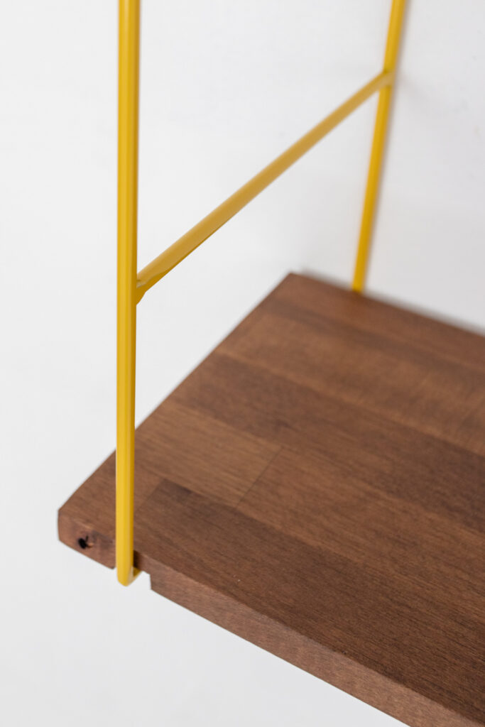 Mustard Shelfing Unit with 4 Walnut Shelves