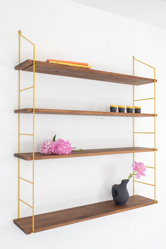 Mustard Shelfing Unit with 4 Walnut Shelves