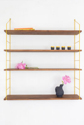 Mustard Shelfing Unit with 4 Walnut Shelves