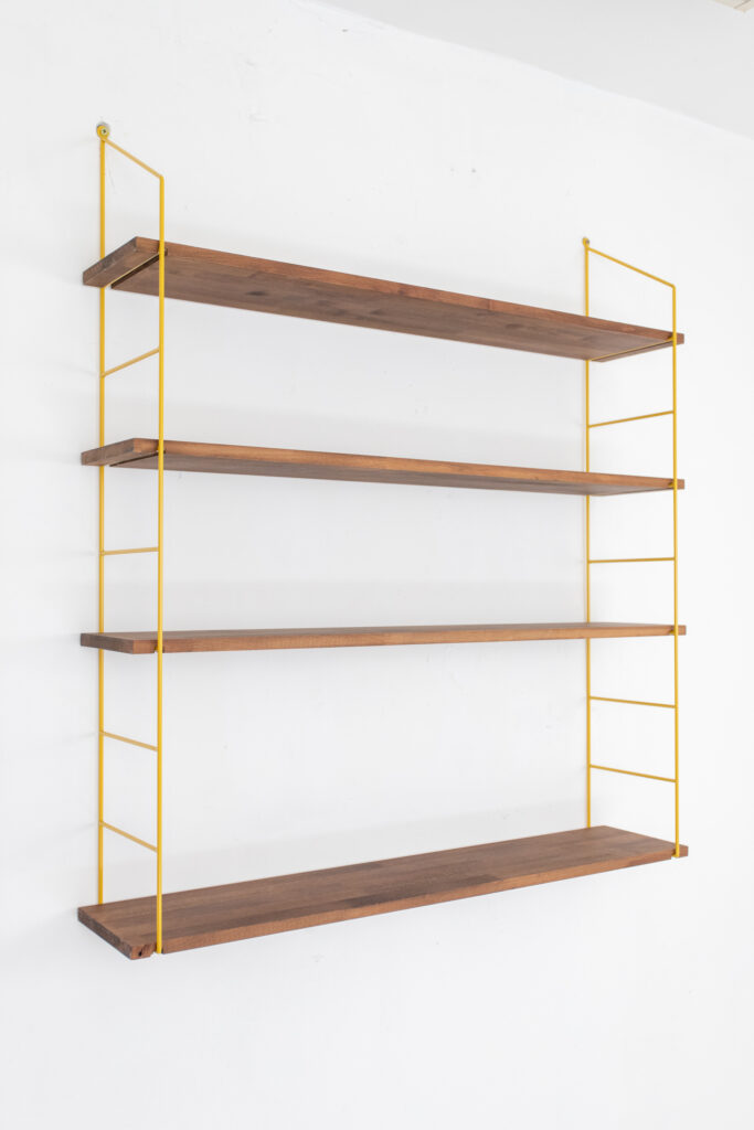 Mustard Shelfing Unit with 4 Walnut Shelves