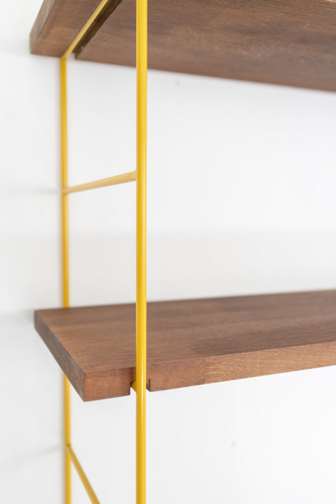 Mustard Shelfing Unit with 4 Walnut Shelves