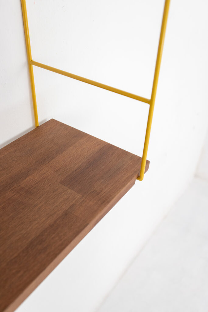 Mustard Shelfing Unit with 4 Walnut Shelves