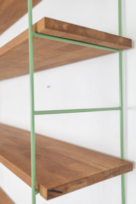 Pastel Green Shelfing Unit with 6 Oak Shelves