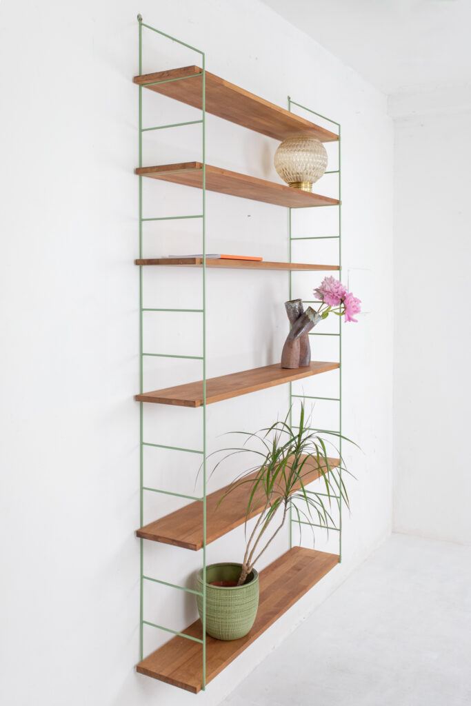 Pastel Green Shelfing Unit with 6 Oak Shelves