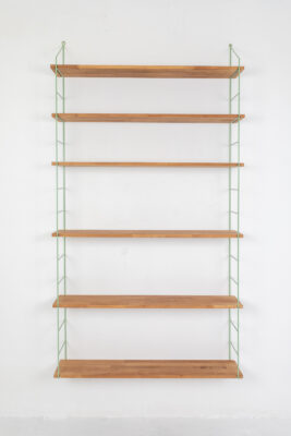 Pastel Green Shelfing Unit with 6 Oak Shelves