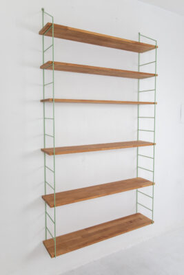 Pastel Green Shelfing Unit with 6 Oak Shelves