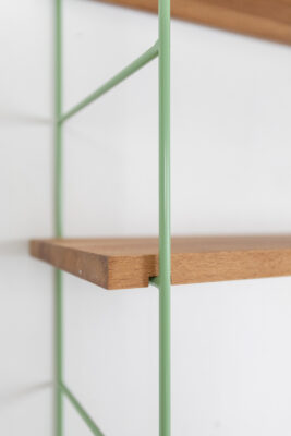 Pastel Green Shelfing Unit with 6 Oak Shelves