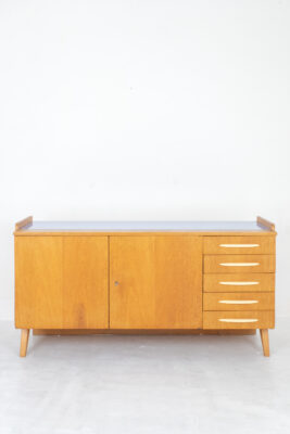 Tatra Nabytok Oak Sideboard with Blue Glass Top