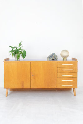 Tatra Nabytok Oak Sideboard with Blue Glass Top