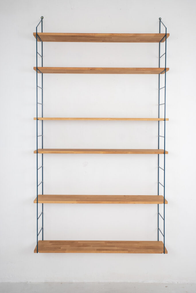 Restored Oceanblue Shelves with Oak Shelves