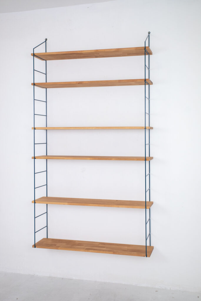 Restored Oceanblue Shelves with Oak Shelves