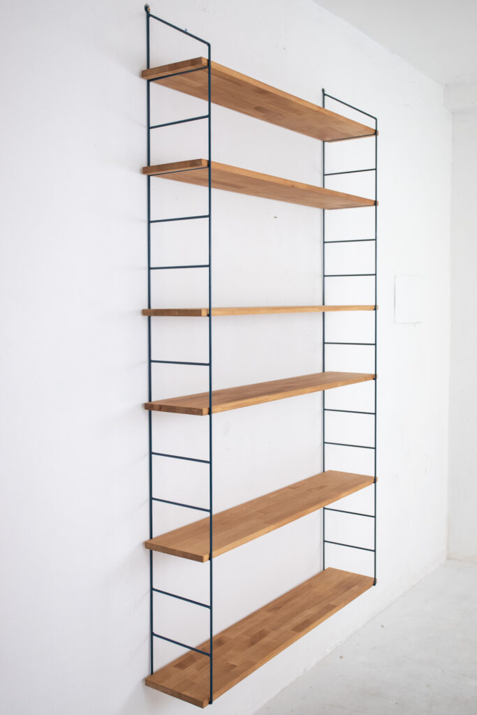 Restored Oceanblue Shelves with Oak Shelves