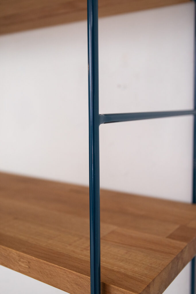 Restored Oceanblue Shelves with Oak Shelves