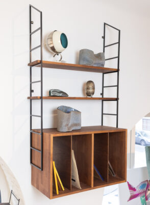 Walnut Black Shelves with Vinyl Holder