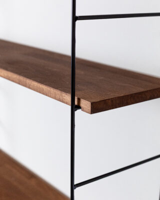 Black Shelving System with 4 Oak Shelves