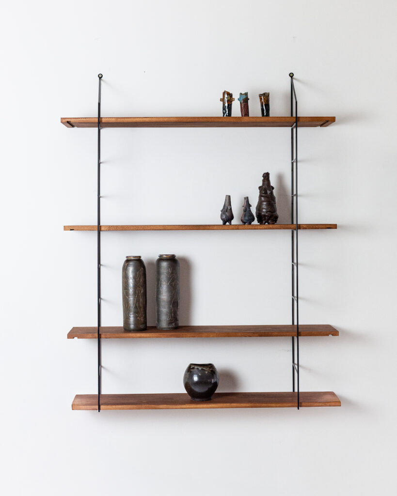 Black Shelving System with 4 Oak Shelves