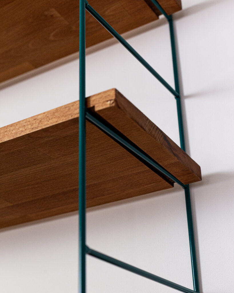 Green Large Shelving System with 6 Wooden Shelves