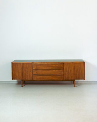 Beautiful Walnut Sideboard with Black Glass Top