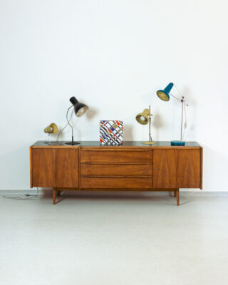 Beautiful Walnut Sideboard with Black Glass Top