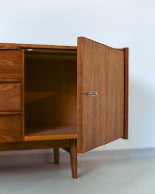 Beautiful Walnut Sideboard with Black Glass Top