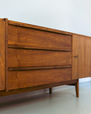 Beautiful Walnut Sideboard with Black Glass Top