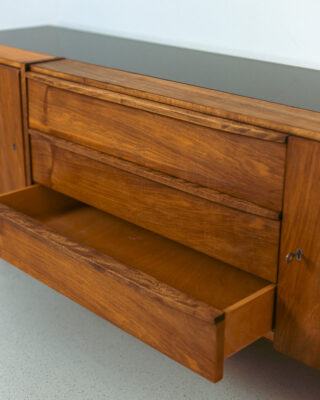 Beautiful Walnut Sideboard with Black Glass Top