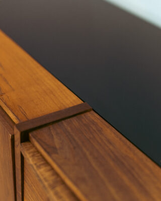 Beautiful Walnut Sideboard with Black Glass Top