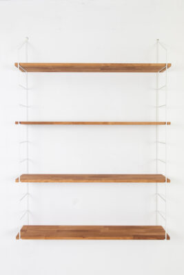 Renovated White Shelving System with 4 Wooden Shelves