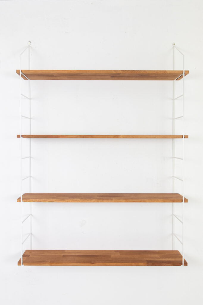 Renovated White Shelving System with 4 Wooden Shelves