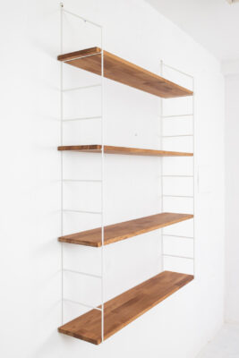 Renovated White Shelving System with 4 Wooden Shelves