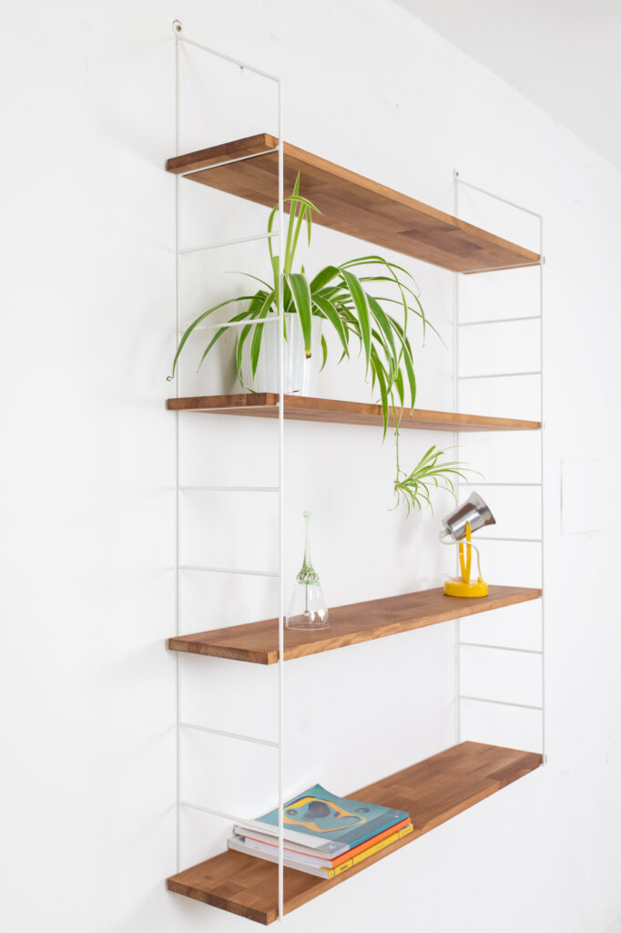 Renovated White Shelving System with 4 Wooden Shelves