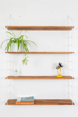 Renovated White Shelving System with 4 Wooden Shelves