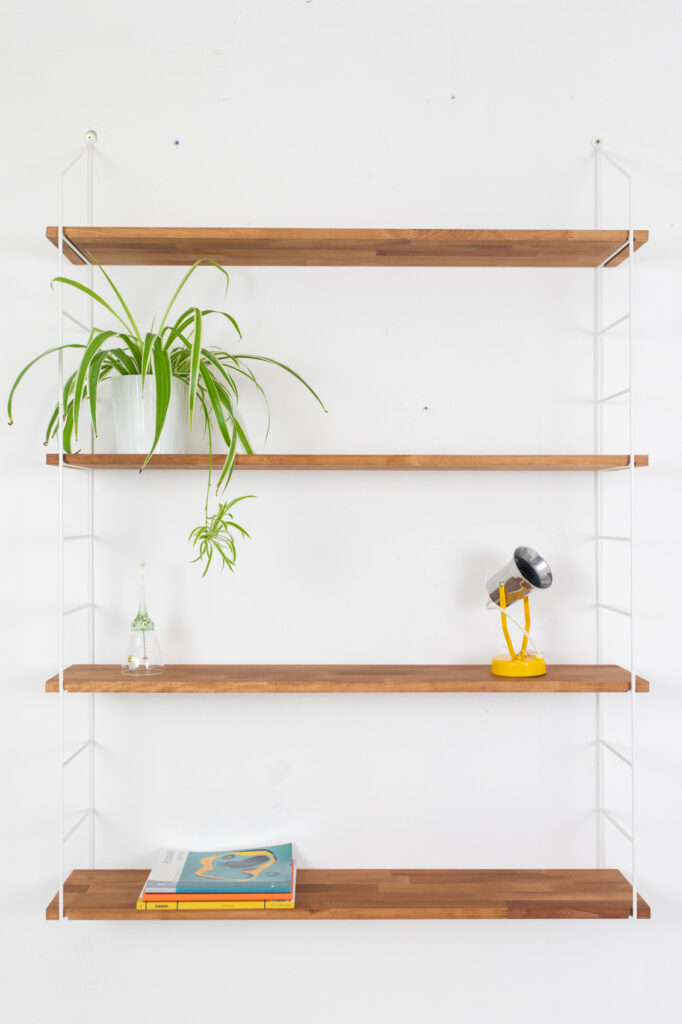 Renovated White Shelving System with 4 Wooden Shelves