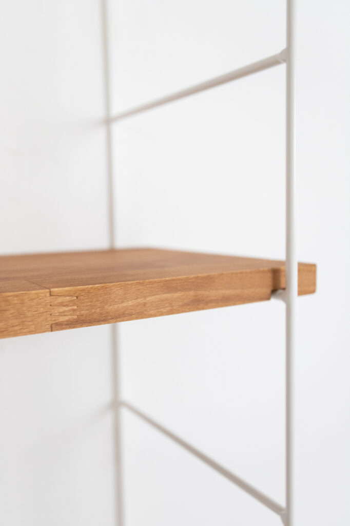 Renovated White Shelving System with 4 Wooden Shelves