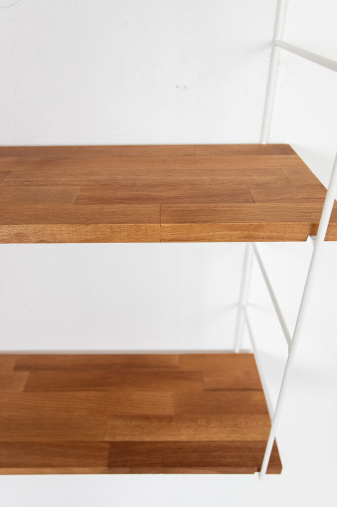 Renovated White Shelving System with 4 Wooden Shelves