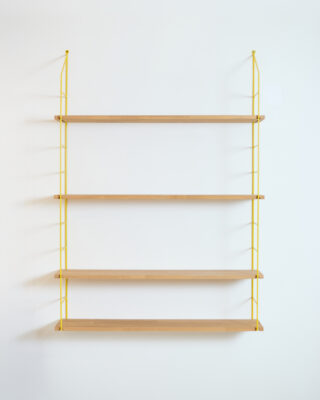 Felújított Sárga Polcrendszer 4 db Fa polccal