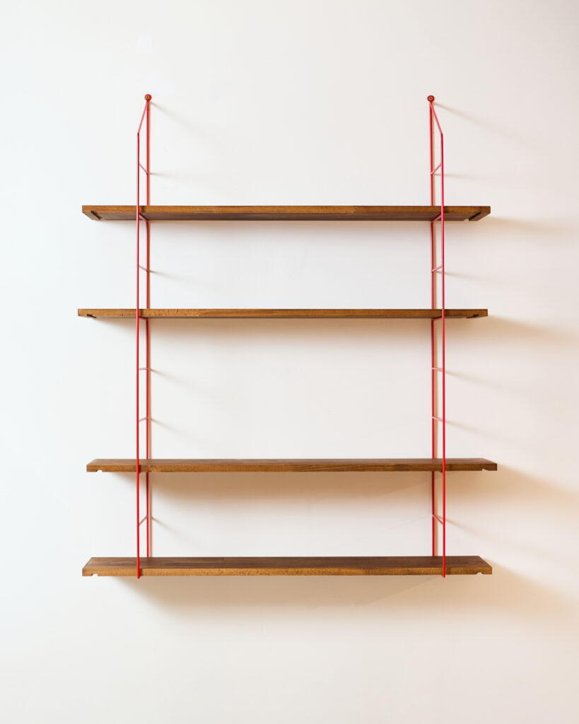 Untitled Session11635 Felújított Piros Polcrendszer 4 Fa Polccal