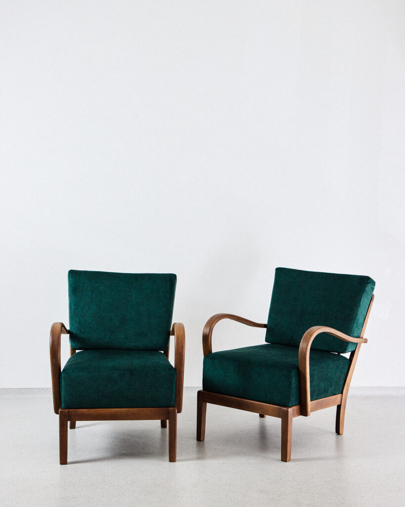 armchairs-wooden-dark-green-restored Mid-Century Karfás Fotelek Mélyzöld