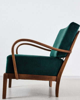 armchairs-wooden-dark-green-restored-side Mid-Century Karfás Fotelek Mélyzöld