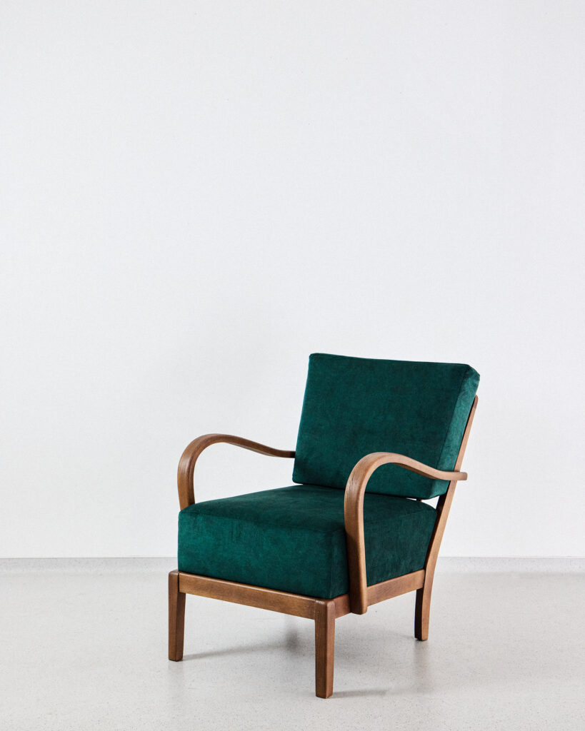 armchairs-wooden-dark-green-restored-single Mid-Century Karfás Fotelek Mélyzöld